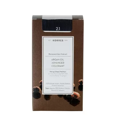 Korres Argan Oil Μόνιμη Βαφή Μαλλιών 2.1 Μαύρο Μπλε
