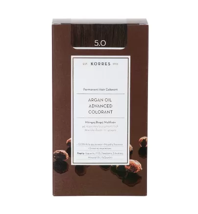 Korres Argan Oil Μόνιμη Βαφή Μαλλιών 5.0 Καστανό Ανοιχτό Φυσικό