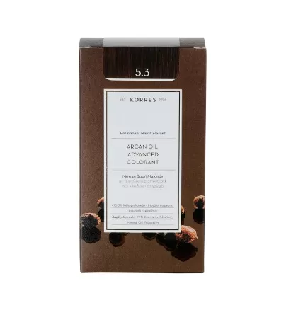 Korres Argan Oil Μόνιμη Βαφή Μαλλιών 5.3 Καστανό Ανοιχτό Μελί