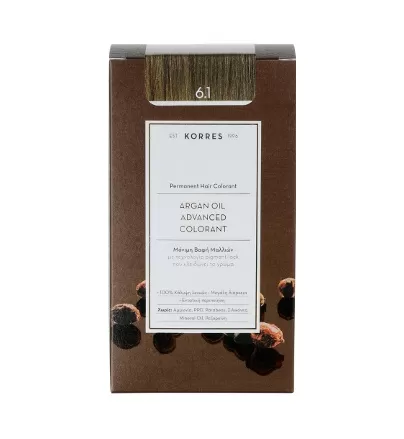 Korres Argan Oil Μόνιμη Βαφή Μαλλιών 6.1 Ξανθό Σκούρο Σαντρέ