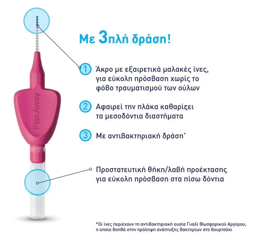 Plac Away Μεσοδόντιο Βουρτσάκι Triple Action 0.40mm Ροζ 6τεμ