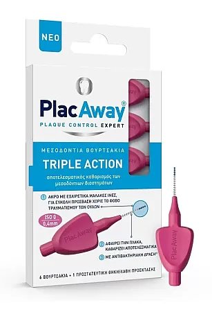 Plac Away Μεσοδόντιο Βουρτσάκι Triple Action 0.40mm Ροζ 6τεμ