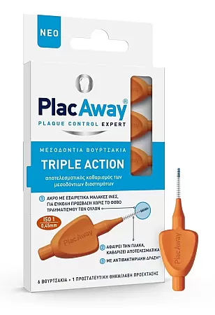 Plac Away Μεσοδόντιο Βουρτσάκι Triple Action 0.45mm Πορτοκαλί 6τεμ