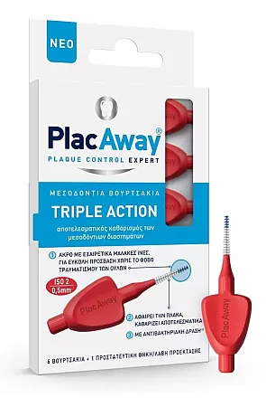 Plac Away Μεσοδόντιο Βουρτσάκι Triple Action 0.50mm Κόκκινο 6τεμ